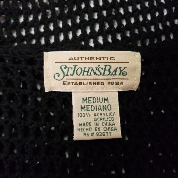 St Johns Bay Womens Open Knit Long Line Cardigan Size M Black Goth Punk Festival - Picture 4 of 9